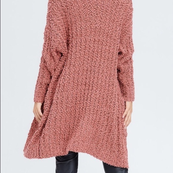 SOLD OUT Soft Mauve Knit Textured Popcorn Long Cardigan Sweater W/ Pockets - Picture 3 of 4